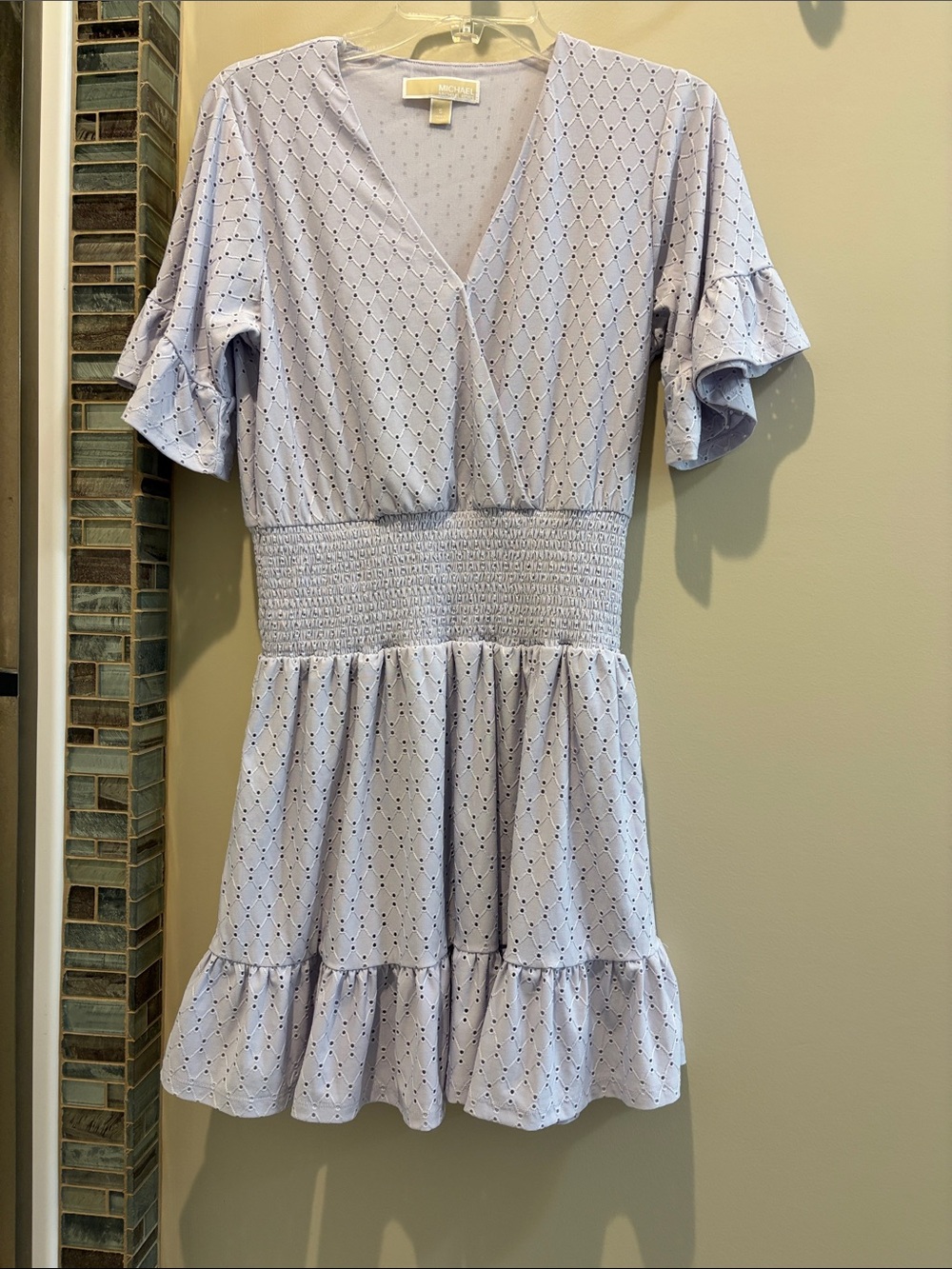 Michael Kors Light Blue Eyelet Smocked Mini Dress